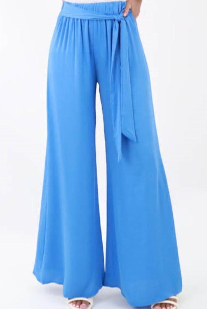 Silk Tie Waist Pants -Black