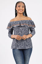 Gray Abstract Print Off Shoulder Top