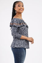 Gray ruffle off shoulder blouse