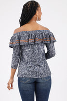 Back of Abstract Print Off Shoulder Top