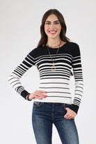 Black and White Striped Knit Sweater