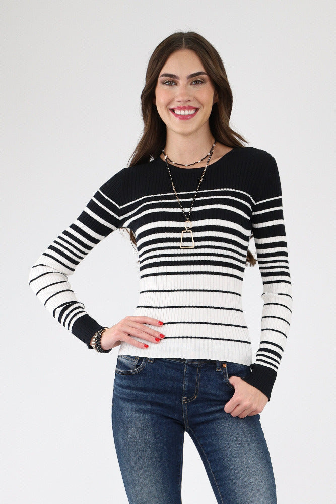 Black and White Striped Knit Sweater