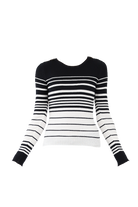 Black and White Striped Knit Sweater Flatlay