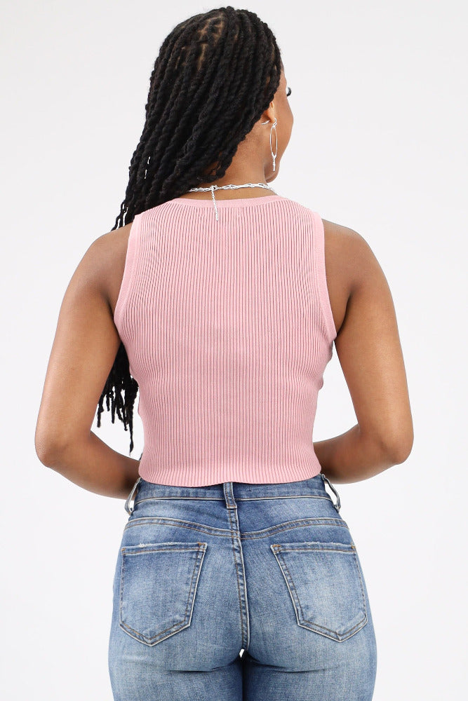 Back of Light Pink Ribbed Tank Top