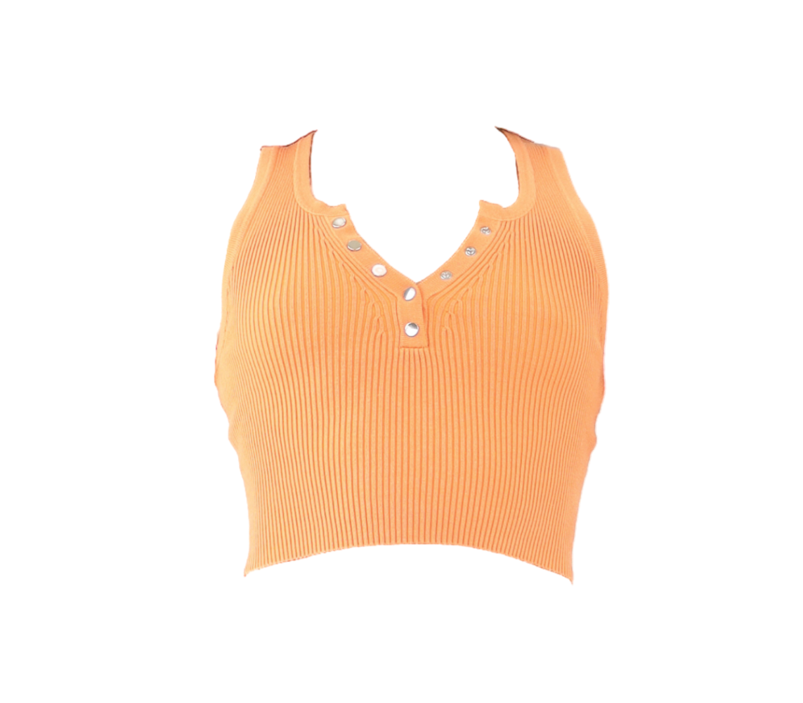 Orange Ribbed Tank Top Flatlay