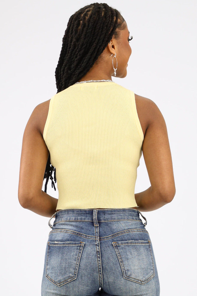 Back of Yellow Ribbed Tank Top