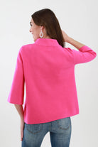 Back of Fuchsia Bell Sleeve Sweater