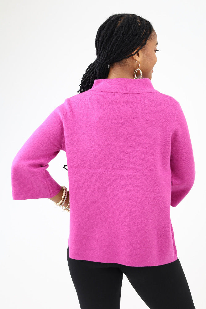 Back of Magenta Bell Sleeve Sweater