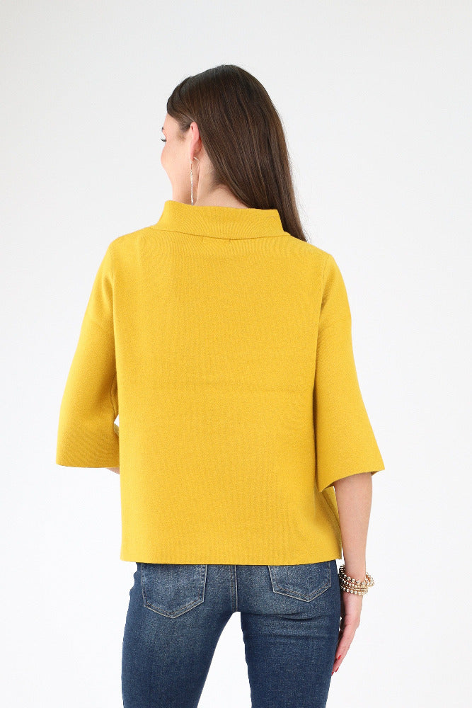 Back of Mustard Bell Sleeve Sweater