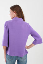 Back of Purple Bell Sleeve Sweater