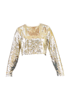 Gold Sequin Long Sleeve Crop Top Flatlay