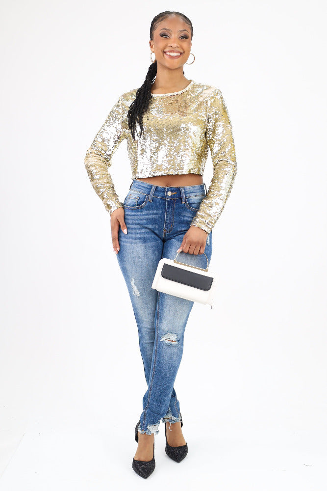 Party Tops Gold Glitter Top Womens Women Sequin Top, Sexy V Neck