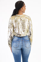 Back of Gold Sequin Long Sleeve Crop Top