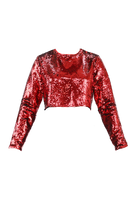 Red Sequin Long Sleeve Crop Top Flatlay