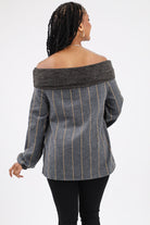 Back of Charcoal Off Shoulder Striped Top