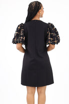 Back of Textured Puff Sleeve Dress